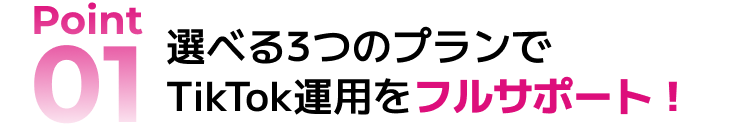 Point1：選べる3つのプランでTikTok運用をフルサポート！