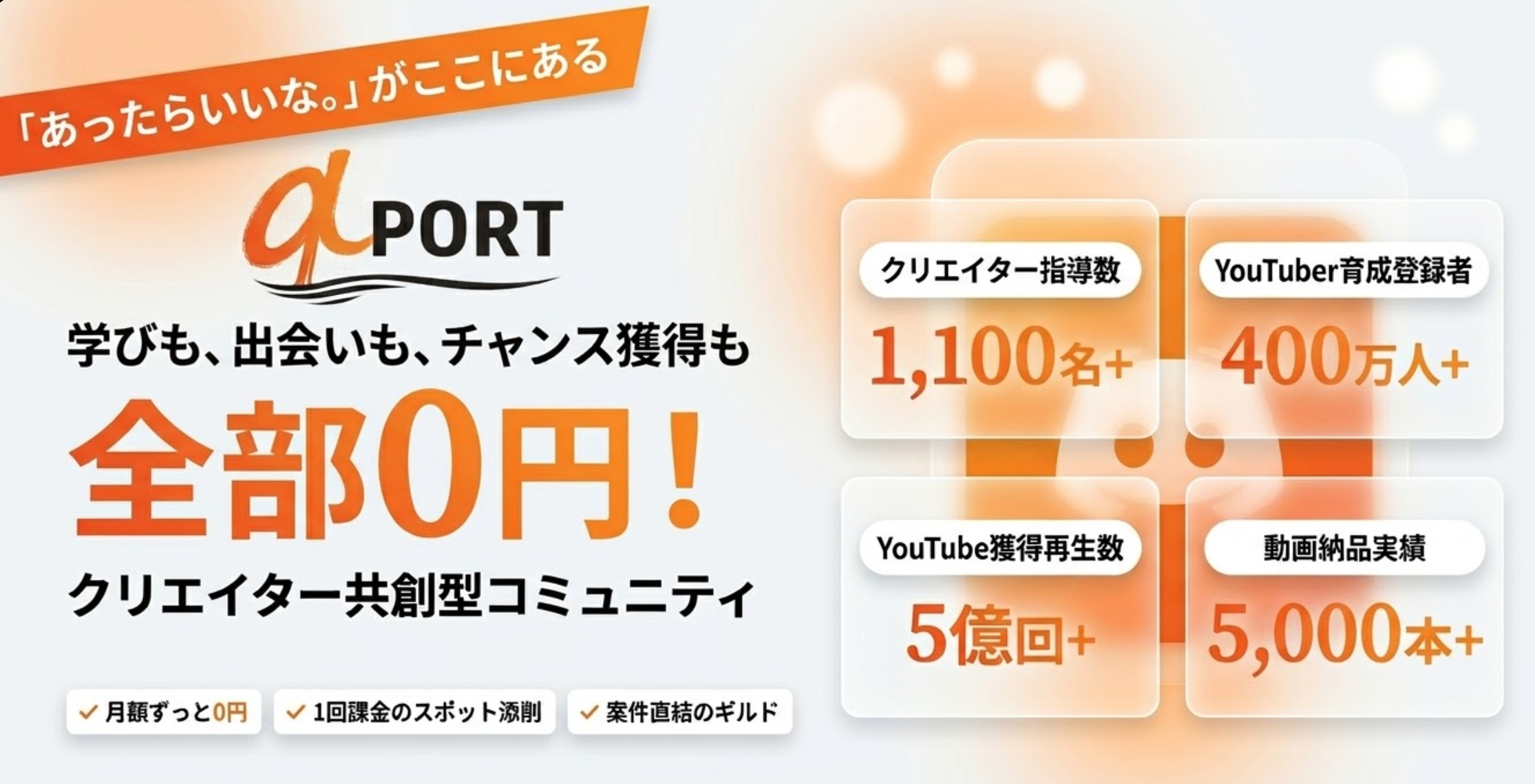 完全無料の動画クリエイター共創型コミュニティ「α（アルファ）ポート」メインビジュアル